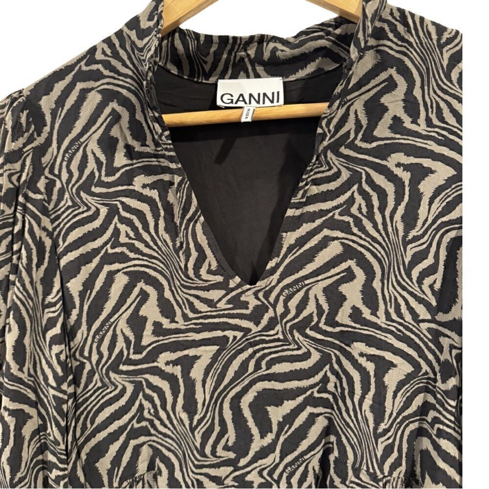 Ganni Gathered printed georgette mini dress Size EU 34 - Picture 7 of 14